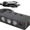 Adaptor priza auto cu 3 porturi, 180W, QC 3.0, 3 x USB, 1 x Type-C, Afisaj display voltaj, Incarcare rapida, 12V 24V, Negru