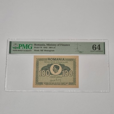 BANCNOTA UNC 100 LEI 1945 GRADATA PMG 64 foto