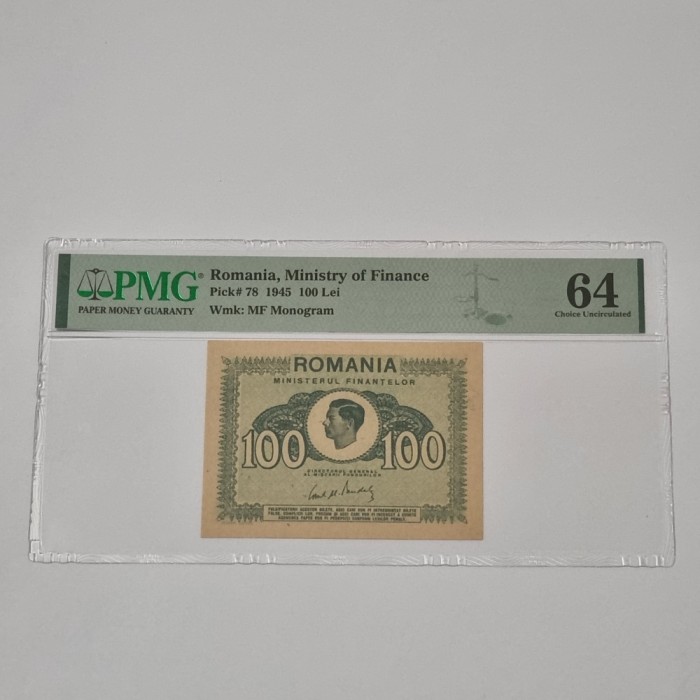 BANCNOTA UNC 100 LEI 1945 GRADATA PMG 64