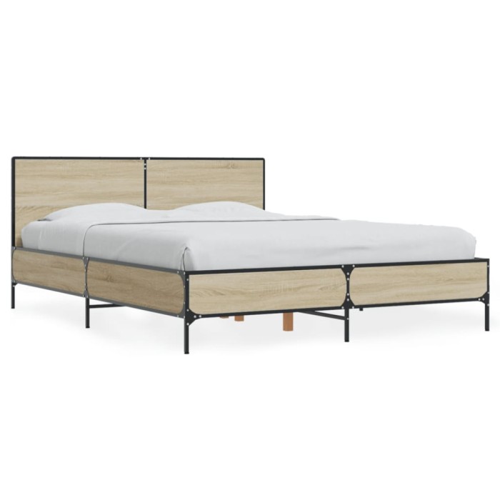 vidaXL Cadru de pat, stejar sonoma, 135x190cm, lemn prelucrat și metal 3280028