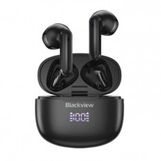 Casti wireless semi-in-ear Blackview AirBuds 7 TWS Negru cu cutie de incarcare, Display LED, Control tactil, Incarcare wireless, ENC, DNS
