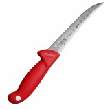 Cumpara ieftin Cutit pentru filetat rosu 29 cm, lama curbata 15 cm cu alveole, 1-2 mm, otel inoxidabil, maner cu protectie, pentru carne si peste