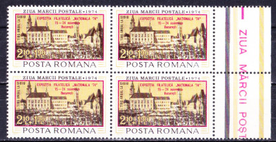 TSV$ - 1974 LP 864 EXPO FILATELICA NATIONALA 74 (SUPRATIPAR) BLOC X 4 MNH/** LUX foto