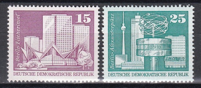 Germania RDG 1973-Berlin, Insula Pescarilor și Ceasul Mondial,Pța. Alexander,MNH