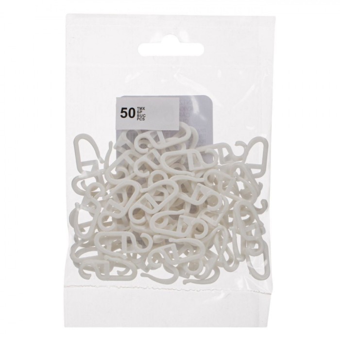 Set C&acirc;rlige pentru Perdea, 50 Bucăți, Material Plastic, Culoare Albă