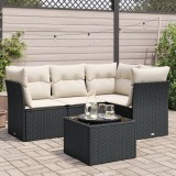 Cumpara ieftin Set mobilier de grădină cu perne, 5 piese, negru, poliratan