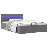 Cumpara ieftin Cadru pat hidraulic ladă și LED gri 140x200 cm piele ecologică