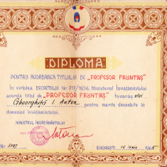 AMS# - DIPLOMA TITLU DE PROFESOR FRUNTAS BUCURESTI 1965, RPR