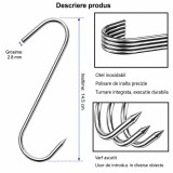 Cumpara ieftin Set 50 carlige pentru afumatoare si carne, argintii 14.5 cm, grosime 2.8 mm, inox rezistent tip S cu capat ascutit, reutilizabile pentru macelarie si