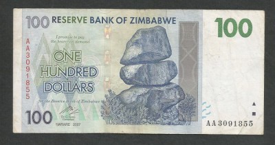 ZIMBABWE 100 DOLARI DOLLARS 2007 [3] P- 69 , VF+ foto