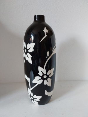 Vaza ceramica Alb-negru, motiv floral, 33cm inaltime, decor modern foto