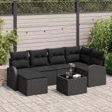 Set de canapea gradina Gossi cu pernite bej ratan poli, canapea gradina Gossi cu 2 locuri cu depozitare &amp; pernite ratan poli negru