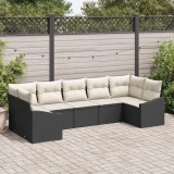 VidaXL Set de dining pentru grădină cu 7 piese și perne, Negru, Poliratan