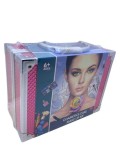 Trusa Machiaj Copii Valiza Roz Accesorii Multiple Fete Set Cosmetice Rujuri Non-Alergice Cadou Fetite 3+ Ani 21x16 cm
