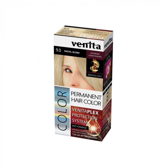 Vopsea de par permanenta, Venita Plex, 125 ml, Nr 9.0, Blond Pastel