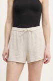 Abercrombie &amp; Fitch pantaloni scurti din in femei, culoarea bej, neted, high waist, KI149-5190