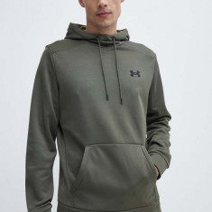 Under Armour bluză trening culoarea verde, cu glugă, neted