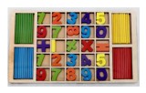 Caseta Lemn cu Cifre si Betisoare Aritmetice, Jucarie Educativa din Lemn, Numere si Semne Matematice Colorate