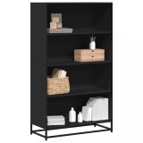 Biblioteca Gossi Neagra, 80.5x35x139 cm, Lemn &amp; Metal, 4 Compartimente, Rafturi Depozitare Carti, Living Modern