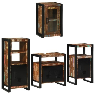 vidaXL Set de mobilier pentru baie cu ușă 4 pcs Lemn recuperat solid 3305699 foto