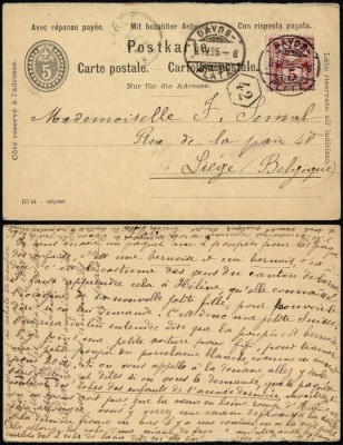 Switzerland 1895 Uprated postcard stationery to Belgium Davos Liege DB.301 foto