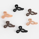Clame de păr cu fundiță, Set 6 buc, 4,5 cm, Nude/Maro/Negru, Mate, CMCLASS