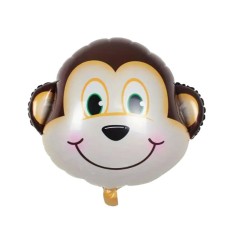 Balon din folie metalizata, flippy, mini figurine animalute, model maimutica, tematica aniversare, 42x42 cm, ambalaj individual, pai inclus, umflare c