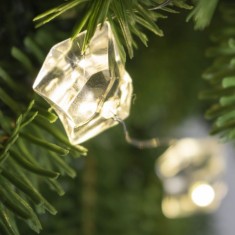 Ghirlanda brad 20 microLED-uri, decor cristal, 1.9 m, baterii, de interior
