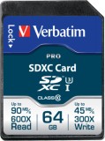 MEMORIE SD CARD VERBATIM SDXC 64GB (Clasa 10) PRO UHS-I, &quot;47022&quot; (timbru verde 0.03 lei)
