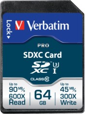 MEMORIE SD CARD VERBATIM SDXC 64GB (Clasa 10) PRO UHS-I, &quot;47022&quot; (timbru verde 0.03 lei)