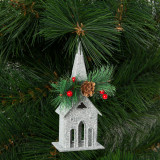 Ornament de brad cu agatatoare - biserica - 16 x 6.5 cm - argintie