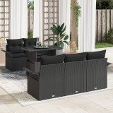 Gossi set de 6 canapele de gradina cu perne negre din rattan poli