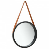 Oglinda de perete cu o curea, 50 cm, negru GartenMobel Dekor, vidaXL