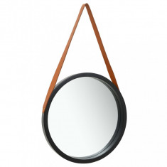 Oglinda de perete cu o curea, 50 cm, negru GartenMobel Dekor