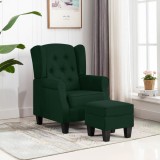 Fotoliu cu taburet pentru picioare, verde &icirc;nchis, textil