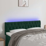 vidaXL Tăblie de pat cu LED, verde &icirc;nchis, 160x7x78/88 cm, catifea 3122005