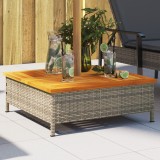 vidaXL Mască Suport Umbrelă Soare, Poliratan Gri 70x70x25cm + Măsuță Cafea, Blat Acacia, Exterior Grădină
