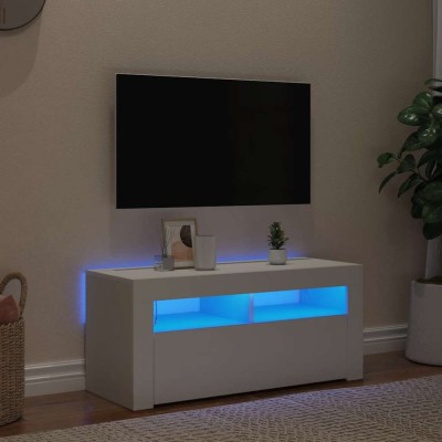 vidaXL Comodă TV cu lumini LED, alb, 90x35x40 cm foto