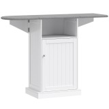 HOMCOM Dulap Compact cu Masă de Călcat Pliabilă pe Roți cu Raft Deschis și Dulap, 121x37x89 cm, Alb și Gri | Aosom Romania