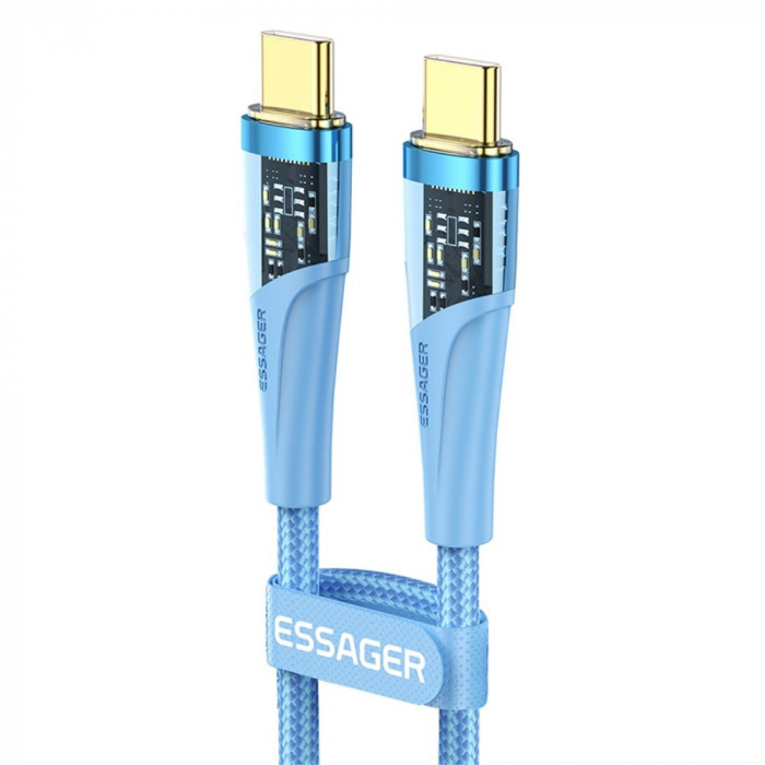 Cablu Date Incarcare USB-C la USB-C 100W, PD, WARP Charge QC4.0 FCP Albastru 1M