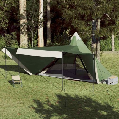 vidaXL Cort de familie Tipi pentru 8 persoane, verde, impermeabil foto