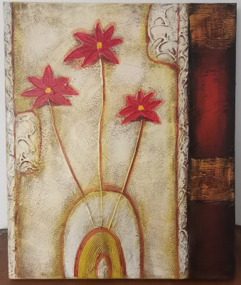 Tablou Natura statica cu Flori pictura in relief pe p&amp;acirc;nză 50x60cm foto
