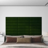 VidaXL Panouri de perete 12 buc. verde &icirc;nchis 60x15 cm catifea 1,08 m&sup2;