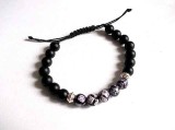 Onix mat negru si agate gri cu mov, bratara pietre 34687