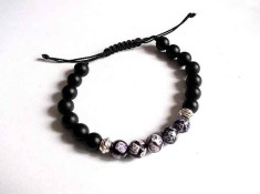 Onix mat negru si agate gri cu mov, bratara pietre 34687