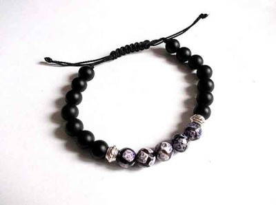 Onix mat negru si agate gri cu mov, bratara pietre 34687 foto