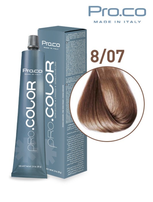 Vopsea de par profesionala PRO.COLOR 100 ml - Pro.Co - 8/07 TUTUN DESCHIS