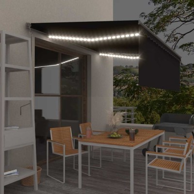 vidaXL Copertină automată cu stor senzor v&amp;acirc;nt LED, antracit, 4,5x3 m 3069454 foto