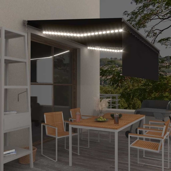 vidaXL Copertină automată cu stor senzor v&acirc;nt LED, antracit, 4,5x3 m 3069454
