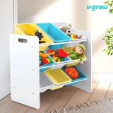 Raft depozitare jucarii cu 9 cosuri blue/galben, U-Grow